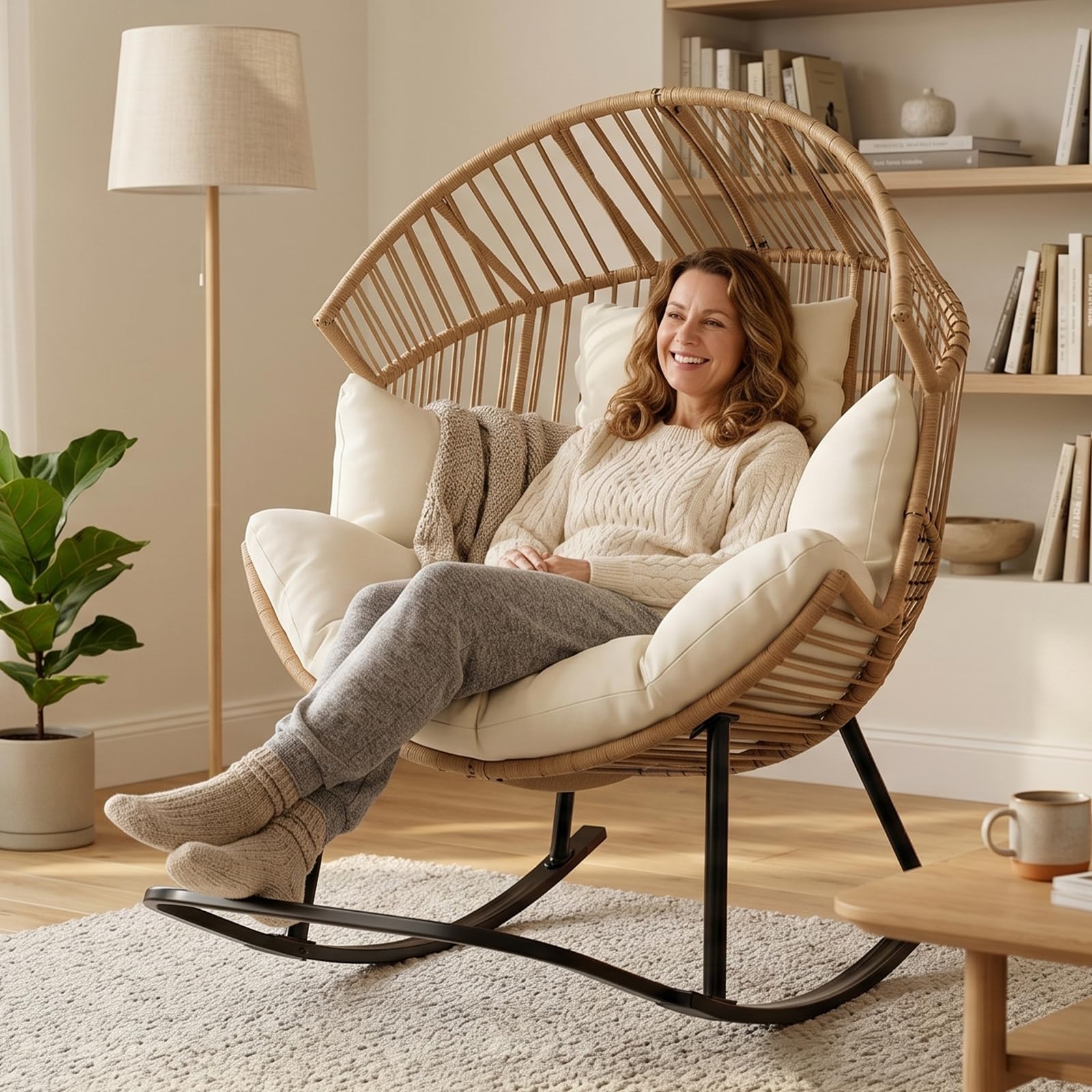 Outdoor Furniture Egg Chair - Oversized Ergonomic Wicker Rocking Egg Chair