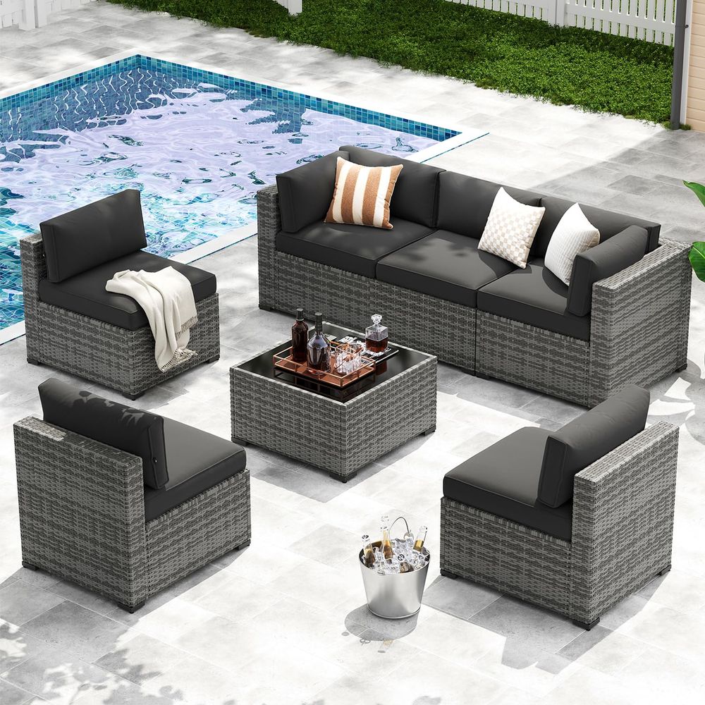 Outdoor Furniture Without Cushions - 7Piece Patio Furniture Set, Wicker Rattan