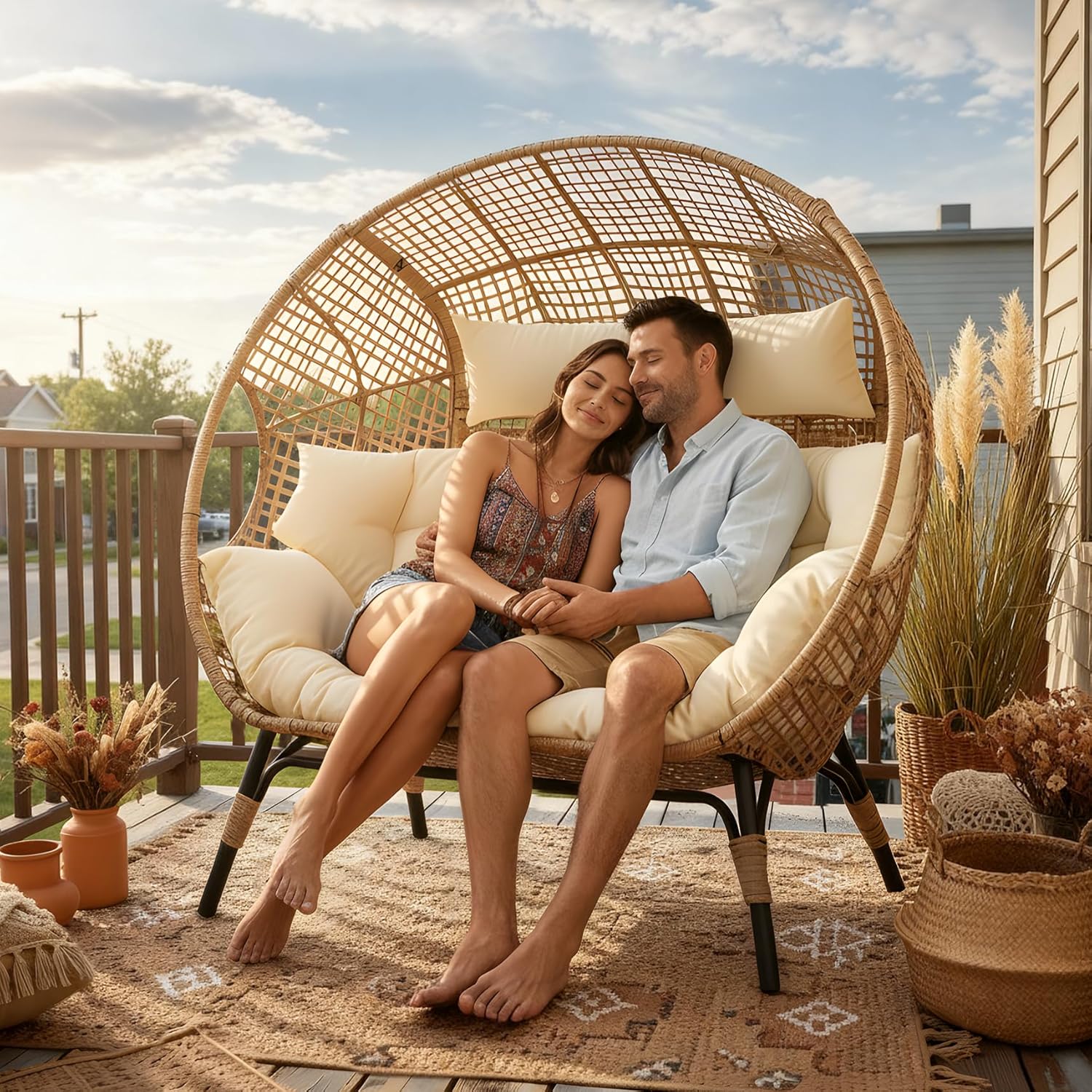 Double Egg Chair Wicker Patio  – Outdoor Furniture Egg Chair recenzja i cena