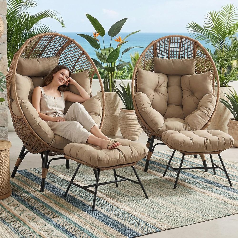 Pair of Egg Chairs with Ottoma – Outdoor Furniture Egg Chair recenzja i cena