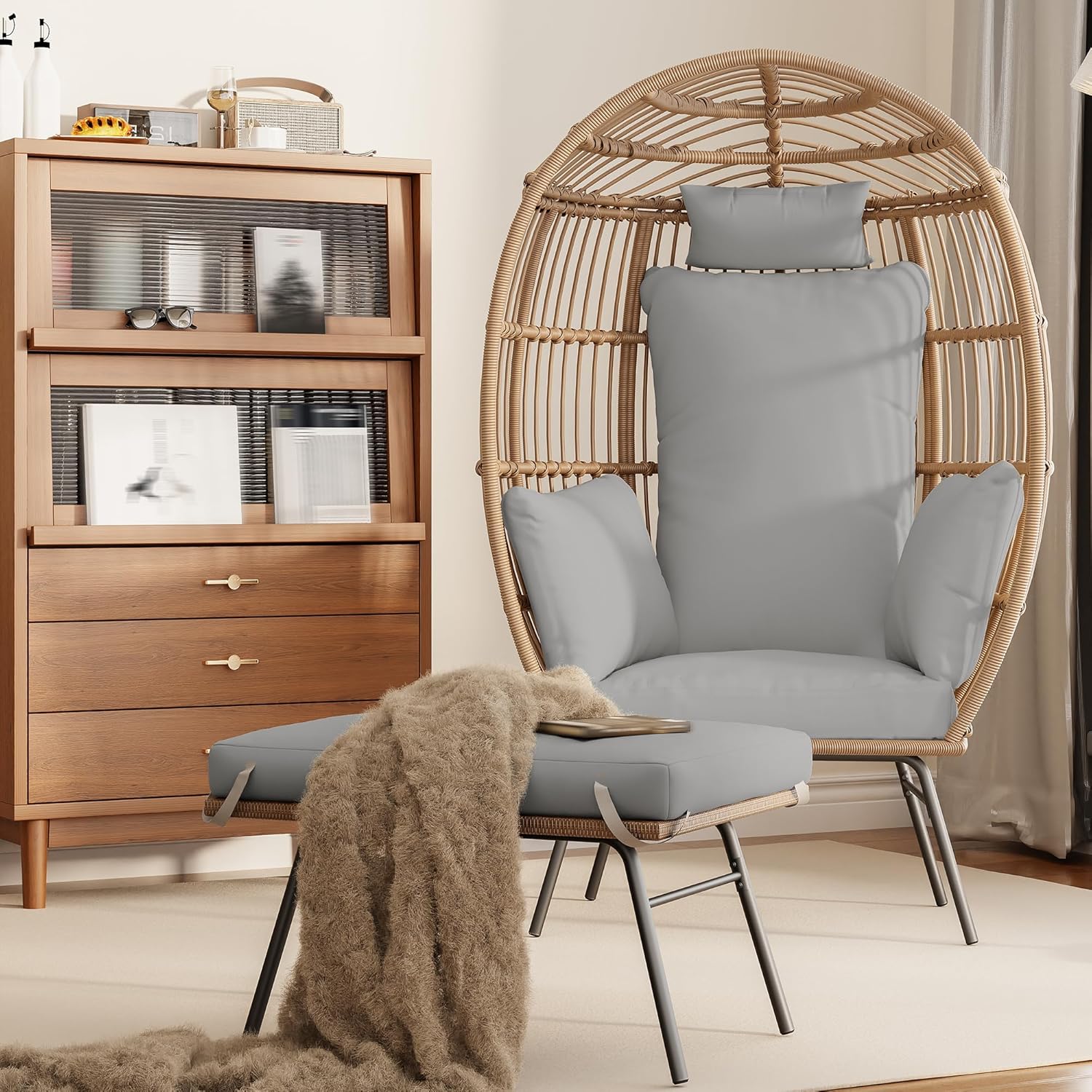 Wicker Egg Chair with Ottoman, – Outdoor Furniture Egg Chair recenzja i cena