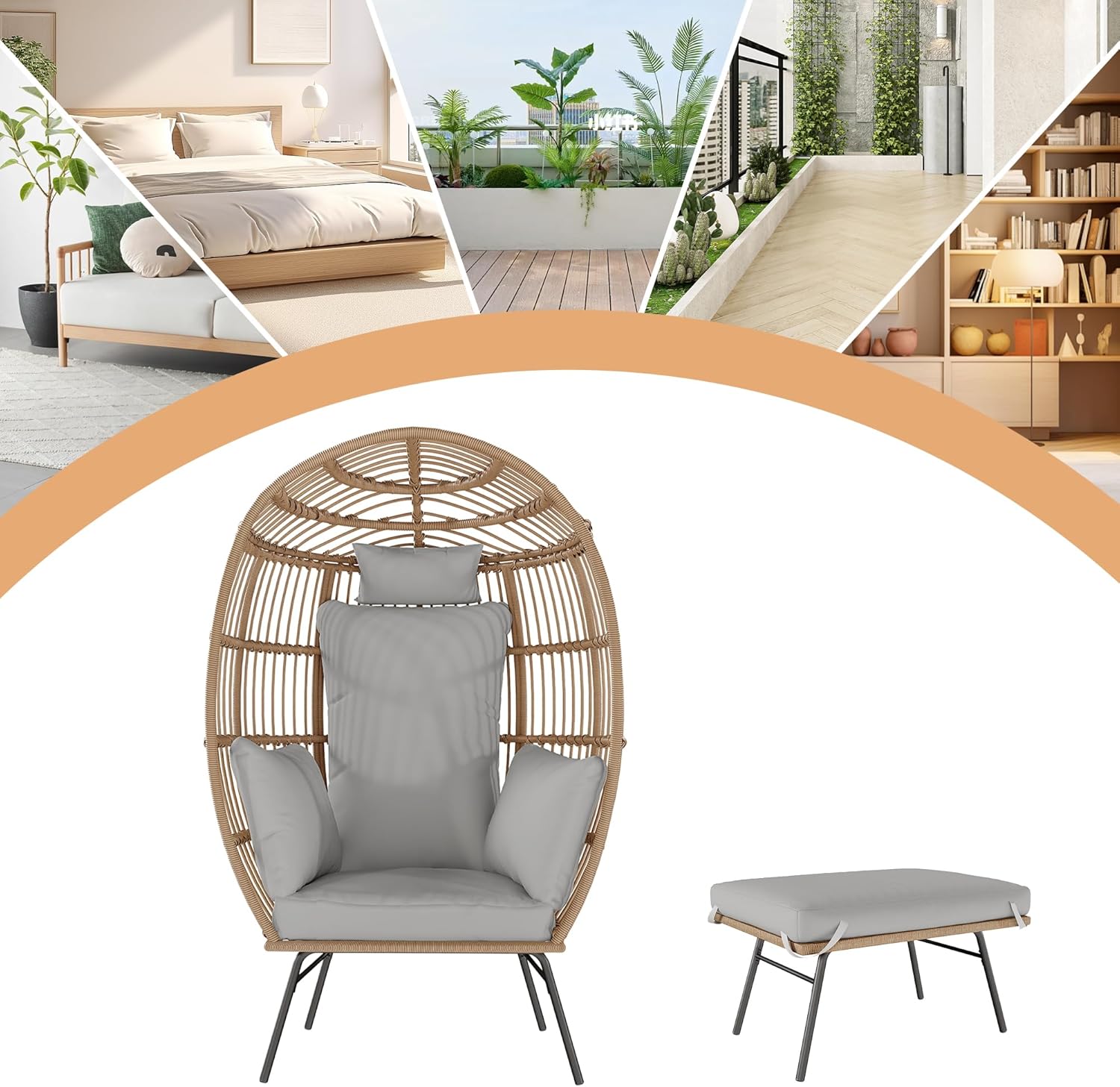 Wicker Egg Chair with Ottoman, – Outdoor Furniture Egg Chair recenzja i cena